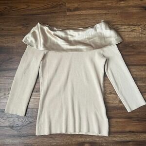 Silk Blend Ribbed Sweater Top Beige Champagne Neutral Minimalist Y2K Women Small